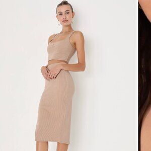 Tan Ribbed Bodycon Set